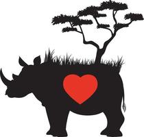 Silhouette rhinosaurus with heart vector