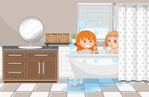 Happy kids playing bubbles in bathtub vector