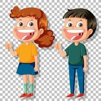 niño y niña sonriendo en el fondo de la cuadrícula vector