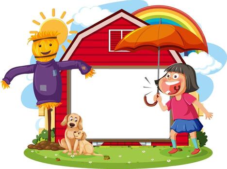 Empty board template with cartoon character vector