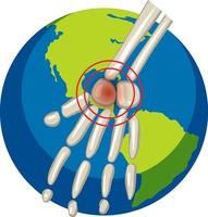 articulación del hueso de la mano en el fondo del planeta tierra vector