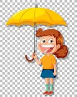 una niña sosteniendo un paraguas con un perro vector
