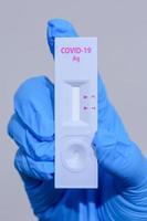 Closeup of a Corona virus disease. Healthcare kit for test COVID-19 Rapid antigen  ,Quick Detection Testing , Comfortable for test at home by self. photo