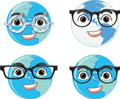 Set of different earth planets wearing glasses vector