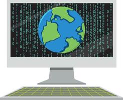 Computer with binary code screen vector