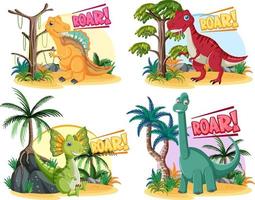 Many cute dinosaur cartoon characters vector