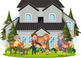 Happy family infront of the house on white background vector