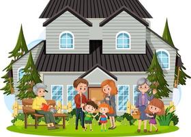 Happy family infront of the house on white background