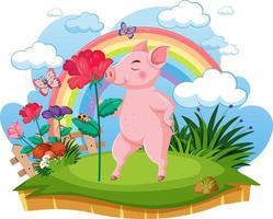 A pig holding a rose in nature vector