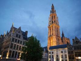 antwerp in belgium at night photo
