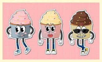 lindo personaje de dibujos animados de cupcake en el fondo de la cuadrícula