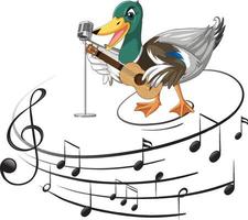 el pato toca la guitarra, el ukelele con nota musical vector