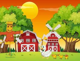 Animals in farm landscape vector