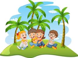 Happy children friendship cartoon vector