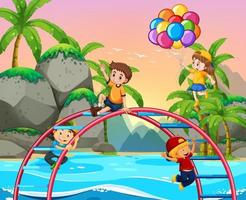 parque infantil en la playa con niños felices vector