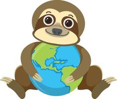 Sloth hugging earth globe vector