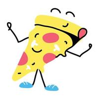 Cheesy slice of pizza, flat sticker vector