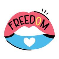 Freedom letters inside mouth, sticker design vector