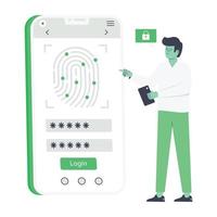 Modern handcrafted flat illustration of mobile hacking vector