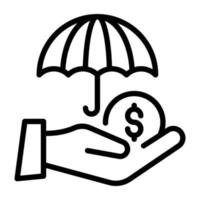 Dollar with umbrella, linear icon of money vector