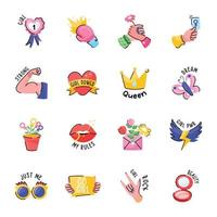 Pack of Women Empowerment Doodle Stickers vector