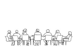 siluetas de gente de negocios en una ilustración de vector de sala de reuniones. diseño dibujado a mano.