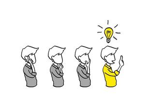 Step by step thought process of a man to get an idea. Cartoon vector illustration design