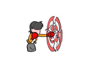 Female manager jab the target untik break using boxing glove. Achievement concept. Vector illustration design on isolated white background