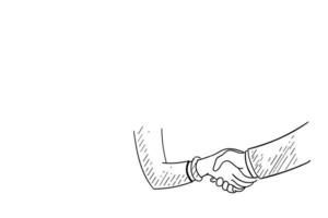 Gentle handshake between business man and woman. Hand drawn vector illustration design