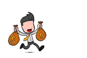 hombre de negocios con bolsas de dinero. diseño de ilustración vectorial de dibujos animados con fondo aislado vector