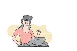 Young woman having light walk in virtual reality. Vector illustration design