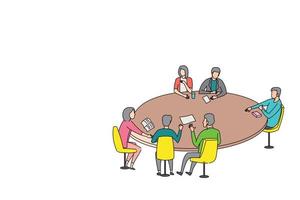 round table business discussion between co-worker. Flat design illustration. vector