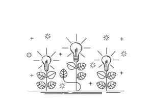 Drawing of plants with light bulbs, concept for growing ideas, creative work vector