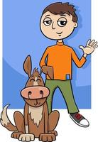 cartoon teen boy character with his pet dog vector