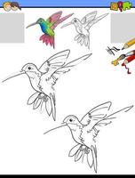 tarea de dibujo y coloreado con carácter de colibrí vector