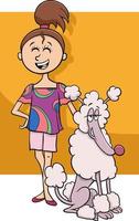 cartoon teen girl with poodle dog character vector