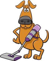 personaje animal cómico de perro de dibujos animados con aspiradora vector