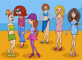 funny cartoon girls or women characters group vector