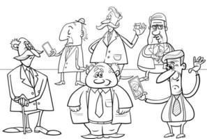 cartoon elder people or seniors characters coloring page vector