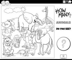 contando animales de dibujos animados juego educativo página para colorear vector