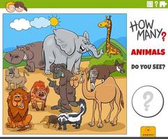 cuántos dibujos animados animales salvajes juego educativo vector