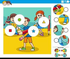 match pieces game with cartoon pupils characters vector