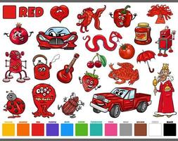 conjunto con personajes de dibujos animados y objetos en rojo