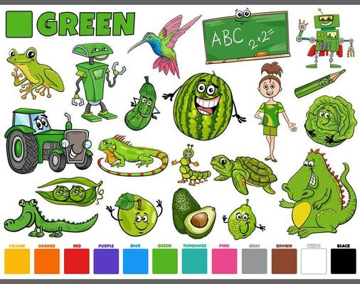 set with cartoon characters and objects in green 9205807 Vector Art at  Vecteezy