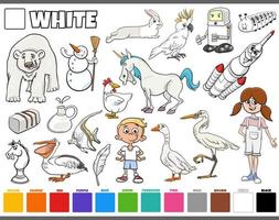 set with cartoon characters and objects in white vector