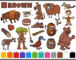 set with cartoon characters and objects in brown vector