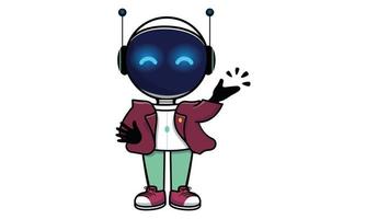 Cute smart robot with blue eyes and antennas. Vector flat cartoon character on white background