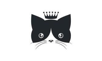 Cute cat face symbol with crown, cat vector logo on white background. Pets, Animals