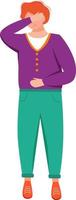 Depressed teenager with aches in stomach semi flat color vector character
