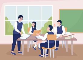 Making good group project together flat color vector illustration